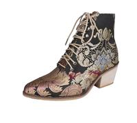 Bottes à Lacets Femme Bottines pour Femmes Vintage Mode Broderie Bottes Bottines Chaudes ImperméAble Confortable Chaussures D'Hiver En Plein Air Boots Motardes Femme Botte Casual Bottine Hiver