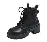 Bottes à lacets pour femme - Bottines classiques à lacets - Fermeture éclair latérale - Chaussures plates décontractées à bout rond - Talon bas - Polyvalentes - Pour sortir, voyage, streetwear, Noir