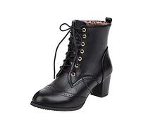 Bottes à Lacets pour Femme Bottines Femmes Mi-Mollet Bottes de Randonnée avec Talon Large Bas Boots de Trekking Outdoor Confortable Chaudes Boots Bout Rond Couleur Unie Botte de Travail Basses