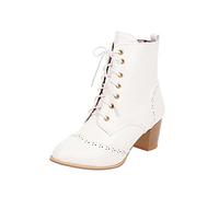 Bottes à Lacets pour Femme Bottines Femmes Mi-Mollet Bottes de Randonnée avec Talon Large Bas Boots de Trekking Outdoor Confortable Chaudes Boots Bout Rond Couleur Unie Botte de Travail Basses