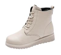 Bottes à Lacets pour Femme Chaussures Hiver en PU Cuir Souple Bottines Plats Boots Cavalière Larges Fermeture Éclair Bottes Équestres Botte Western Tendance Botte de Randonnée Marche Montange Jardin