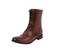 Bottes à Lacets pour Femmes - Longueur Mollet - Style Victorien - Cuir - Talon Louis - Bottes Western Tendance - Vintage - Steampunk Gothique - Chaussures Boots avec Talon Large Bas
