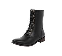Bottes à Lacets pour Femmes - Longueur Mollet - Style Victorien - Cuir - Talon Louis - Bottes Western Tendance - Vintage - Steampunk Gothique - Chaussures Boots avec Talon Large Bas