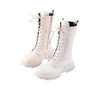 Bottes à lacets pour filles avec fermetures éclair latérales mi-mollet Mode Cowgirl Bottes de cowgirl de couleur unie en cuir PU Bottines princesse école randonnée Chaussures de combat antidérapantes