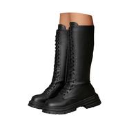 Bottes à plateforme à lacets pour femme en cuir brillant avec fermeture latérale, semelle profilée épaisse antidérapante, lacets réglables, trois couleurs marron, noir, blanc, adaptées pour les