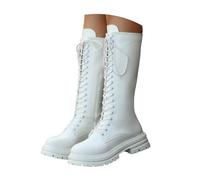 Bottes à plateforme à lacets pour femme en cuir brillant avec fermeture latérale, semelle profilée épaisse antidérapante, lacets réglables, trois couleurs marron, noir, blanc, adaptées pour les