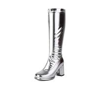 Bottes à plateforme avec fermeture éclair pour femme - Surchaussures argentées - Accessoire de costume Disco Fever - Costume de carnaval, Argent 1., 46 EU