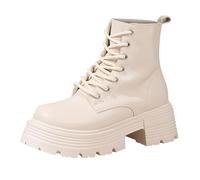 Bottes à plateforme pour femme à lacets à semelle épaisse et talons épais, beige, 38 EU