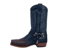 Bottes à semelle mi-haute pour homme - Bout carré - Bottes en cuir brodées de style western - Bottes avec fermeture éclair latérale - Talon bas - Confortables et durables, bleu foncé, 36 EU