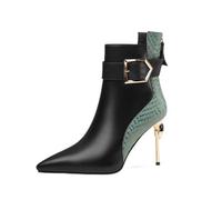 Bottes à talon fin et pointu et bottes de cheville Boucle de ceinture Bottes courtes à talon haut pour femmes Bottes à motif peau de serpent Bottes de mode automne et hiver Bottes cuir pour femmes