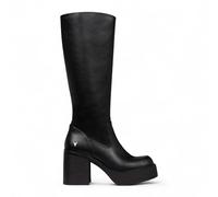 Bottes À Talons Blocs En Similicuir Noir Genou-Haut Pour Femmes Windsorsmith