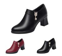 Bottes à talons carrés à bout fermé pour femme - Couleur unie - Escarpins à enfiler - Chaussures de bureau intelligentes - Chaussures de soirée confortables avec décor diamant, Noir , 39 1/3 EU