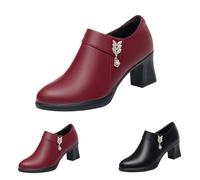 Bottes à talons carrés à bout fermé pour femme - Couleur unie - Escarpins à enfiler - Chaussures de bureau intelligentes - Chaussures de soirée confortables avec décor diamant, Rouge, 39 1/3 EU