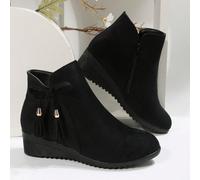 Bottes à talons compensés et plateforme pour femmes, automne/hiver. Parfaites avec une robe noire. Bottes de mode à la cheville avec nœud papillon noir, fermeture éclair latérale et talon compensé. Bo