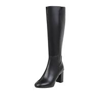 Bottes à talons hauts à bout pointu pour femme - Talon moyen - Chaussures longues formelles intelligentes pour femme - En relief synthétique - Bottes d'équitation, Noir , 37.5 EU