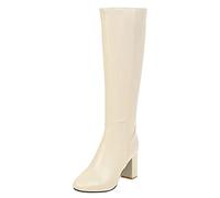 Bottes à talons hauts à bout pointu pour femme - Talon moyen - Chaussures longues formelles intelligentes pour femme - En relief synthétique - Bottes d'équitation, beige, 40 EU