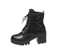 Bottes à talons hauts pour femme - Bottes mollets larges pour femme avec talon - Plateforme unie - Noir - Grandes tailles - Chaussures épaisses pour femme - Chaussures de marche, Noir , 39 EU