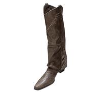 Bottes à Talons Le Genou Femme Cowboy Western Sexy Talons Moyen Bout Carré hautes décontractées Bottines Motardes Cuir Chaussures A Talon Hautes Femme plateforme épaisse Moto Vintage Chaussures