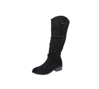 Bottes à Talons Le Genou Femme Cuir Confortables AntidéRapante LéGèRes Longues Boot Hautes Hiver Décontractées Bottes de motard Sexy Western Boots Talon bloc Rétro Chaussures