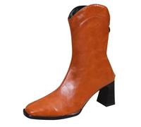 Bottes à Talons Le Genou Femme Plateforme Chunky Heels Vintage Bottes Vintage Chaud Cheville Chaussons Imperméable Confortable Motardes Slip On Chaussures D'hiver En Plein Air pour Femmes