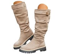 Bottes au-dessus du genou pour femme avec aspect daim élégant, bout rond, talon compensé robuste avec semelle profilée antidérapante, bottes confortables pour le quotidien, l'automne et l'hiver