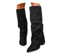 Bottes au-dessus du genou pour femme - Bottes requin noires avec talon - Bottes de transition - Pliables - Bottes tendance et confortables - Bottes hautes pour femme - Chaussures médiévales rétro - 36