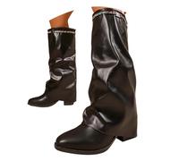 Bottes au-dessus du genou pour femme - Bottes requin noires avec talon - Bottes de transition - Pliables - Bottes tendance et confortables - Bottes hautes pour femme - Chaussures médiévales rétro - 36