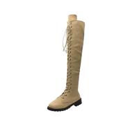 Bottes au-dessus du genou pour femme - Sexy et confortable - Fermeture éclair - Talon bas et épais - Chaussures de motard extensibles - Pour fête en plein air, kaki, 36.5 EU