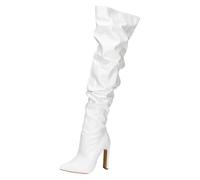 Bottes au-dessus du genou pour femme - Talon bloc - Bottines à enfiler avec fermeture éclair - Bottes hautes en caoutchouc - Bottes jazz & modernes - En cuir synthétique brillant - Chaussures à talon