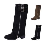 Bottes au-dessus du genou pour femme - Tige large - Bottes de requin | Bottes mi-hautes à bout pointu avec talon, bottes de transition rétro pour femme, bottes d'hiver chaudes en daim