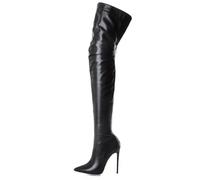 EXECAB Bottes au Dessus du Genou pour Hommes et Femmes, Talons Hauts, Fermeture éclair en Cuir, Cuissardes Hautes, Bottes au Genou, Grande Taille, Fermeture éclair au Dos,Noir,45 EU
