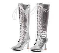 Bottes avec Talon Femme À Lacets Fermeture Éclair pour Soirée Et Bal | Bottes Hautes Jusqu'au Genou, Bottes Longues Sexy D'automne Et D'hiver Pour Sortir, Soirée, Mariage, Bureau