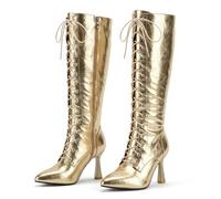 Bottes avec Talon Femme À Lacets Fermeture Éclair pour Soirée Et Bal | Bottes Hautes Jusqu'au Genou, Bottes Longues Sexy D'automne Et D'hiver Pour Sortir, Soirée, Mariage, Bureau