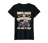 Bottes Bales ET Badassery Talk Dirt to ME Farmer Girl Women T-Shirt