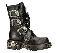Bottes Biker Goth Rock Métalliques Noires Unisexes New Rock 391-S1