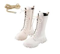 Bottes blanches pour enfants 2025, bottes de combat blanches à lacets pour filles, bottes d'équitation mi-mollet en cuir PU, chaussures imperméables pour l'hiver, bottes gothiques, cowgirl doublées en