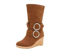 Bottes Bottes Bottes de Neige Femmes Automne et Hiver Femmes Boucle de Ceinture Talon Incliné Bottes de Neige Épaissies en Peluche Chaussettes Bottes, marron, 39 EU