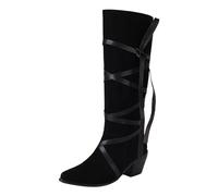 Bottes Bottines pour femmes Bottes d'hiver de mode nouveau modèle bout pointu talon épais bandage rétro chaussures confortables décoratives bottes orthopédiques, Noir , 42 EU