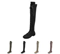 Bottes Chaudes D Hiver À Lacets Pour Femme, Cuissarde Haute Femme Grande Taille, Bottine Bout Rond Bottines Talon Bas Botte Couleur Unie Boot Automne Hiver Chaud Chaussure Décontracté Cuissarde