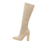 Bottes Chaussettes Femme Talon - Bottes Mi-Mollet Grande Taille Boots Longue ÉLéGant Au-Dessus du Genou avec Bloc Talon Chaudes Mode Chaussures Confort Chic en Tricot Extensible Bout Pointu