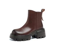 Bottes Chelsea à Talon Bloc Rétro pour Femmes, Bottines à la Mode à Cheville avec Design Slip-on, Chaussures de Style Travail Rehaussantes pour Femmes Petites