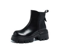 Bottes Chelsea à Talon Bloc Rétro pour Femmes, Bottines à la Mode à Cheville avec Design Slip-on, Chaussures de Style Travail Rehaussantes pour Femmes Petites