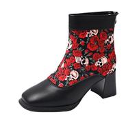 Bottes Chelsea élégantes en cuir pour femme avec dos imprimé - En daim - Talon bloc - Pour temps froid - Imperméable - Pour le bureau - 2026, bordeaux, 37.5 EU