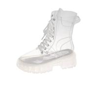 Bottes Chelsea hautes en cuir pour femme avec semelle compensée et talon bas et épais, faciles à enfiler, pour les jours de pluie, la marche en ville, imperméables et antidérapantes, claire, 36 EU