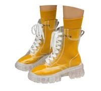 Bottes Chelsea hautes en cuir pour femme avec semelle compensée et talon bas et épais, faciles à enfiler, pour les jours de pluie, la marche en ville, imperméables et antidérapantes, jaune, 36 EU