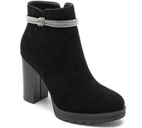 Bottes cheville à talons hauts noir avec chaîne de strass - brillance délicate et silhouette élancée Style affirmé avec des embouts noirs en suédine, habillés d'un strass finesse noué autour de la che