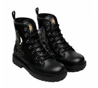 Bottes Chevillières Imprimées Pour Femme-Motifs Fleurs Papillons Crânes Anges Sorcières Champignons et Carreaux-Plateforme à Lacets en Cuir-Bottes de Combat Un Usage Quotidien Fête Halloween et Noël