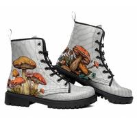 Bottes Chevillières Imprimées Pour Femme-Motifs Fleurs Papillons Crânes Anges Sorcières Champignons et Carreaux-Plateforme à Lacets en Cuir-Bottes de Combat Un Usage Quotidien Fête Halloween et Noël