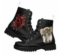Bottes Chevillières Imprimées Pour Femme-Motifs Fleurs Papillons Crânes Anges Sorcières Champignons et Carreaux-Plateforme à Lacets en Cuir-Bottes de Combat Un Usage Quotidien Fête Halloween et Noël