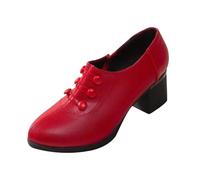 Bottes classiques à talon bloc pour femme, cuir noir, détails boutons, tendance, cent chaussures de travail douces, grosses chaussures à fermeture éclair sur le dessus pour femme, Rouge, 38 EU